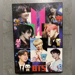 BTS Collage Poster with Group Photos and Characters - Pink, Black, Multicolor